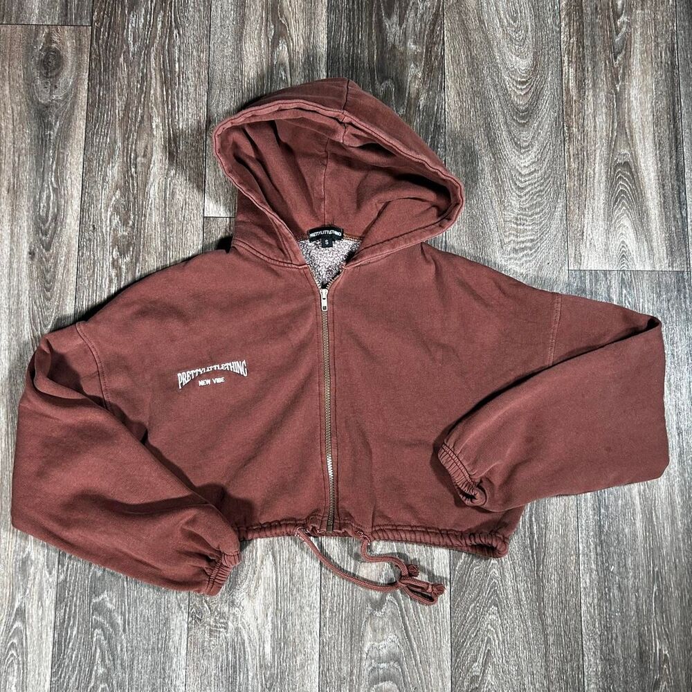 PrettyLittleThing Brown Cropped Zip-Up Hoodie s